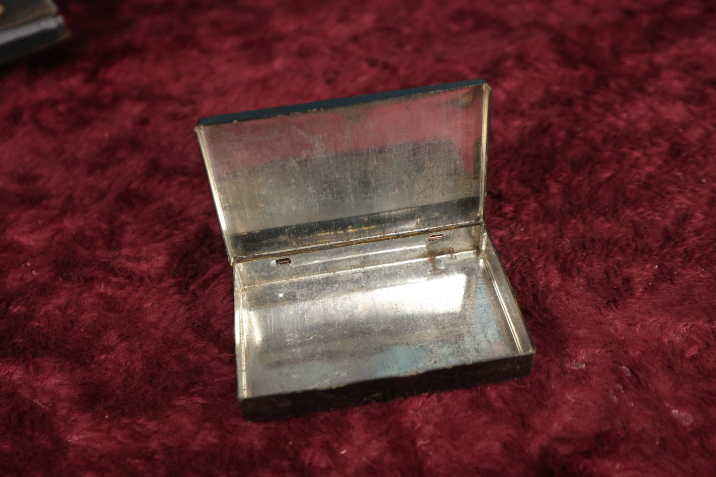Lot 118 - Tiny Black Laquered Tin With Hand Painted Flowers