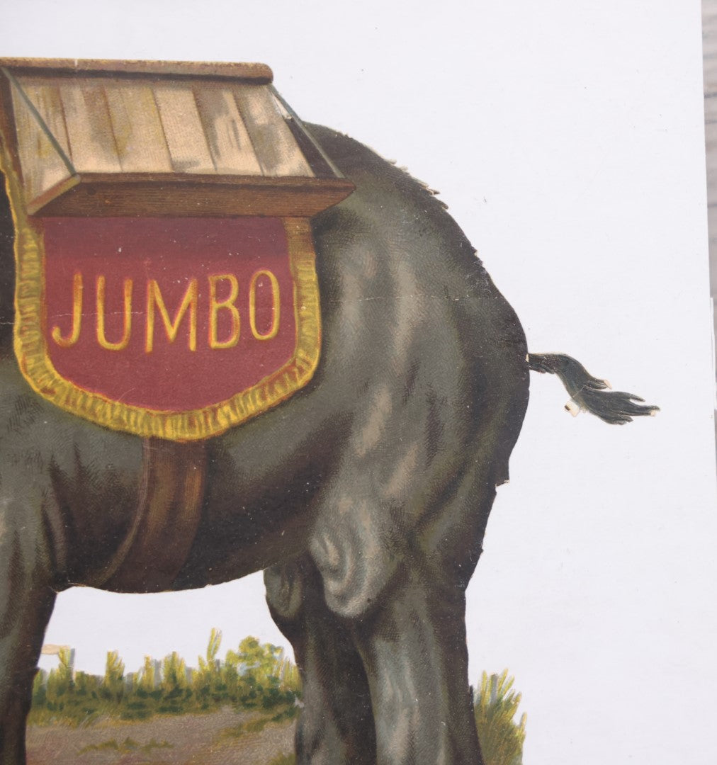Lot 098 - Single Ephemera Scrap, Die Cut Circus Elephant "Jumbo" Mounted To Plain White Paper, Note Losses, Tail Detached