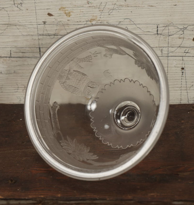 Lot 073 - Antique E.A.P.G. Early American Pattern Glass Cheese Or Butter Keeper Dome Cover With Black Cats, Owls, Man In The Moon