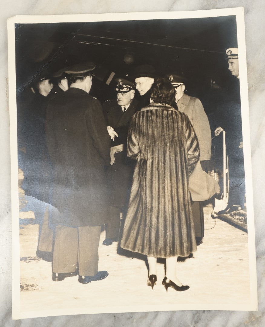 Lot 130 - Grouping Of Five Vintage Approximately 8 x 10 Press Photographs Of President Dwight D. "Ike" Eisenhower, Along With Admiral Wright And Wife, General Thorne, And President Of Iceland, Info On Verso