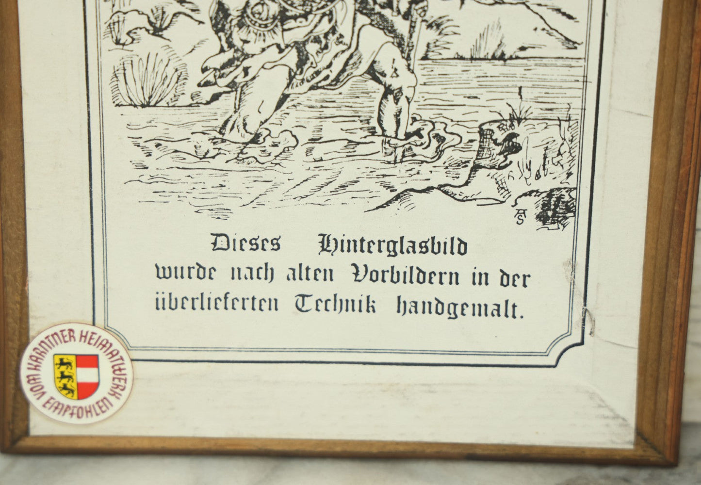 Lot 102 - Vintage German / Austrian Reverse Glass "Hinterglasmalerei" Religious Painting Of Christ On The Cross, "Gott Segne Dieses Haus" ("God Bless This House"), Recommended By The Carinthian Heritage Association , 6-1/2" x 8-1/2"