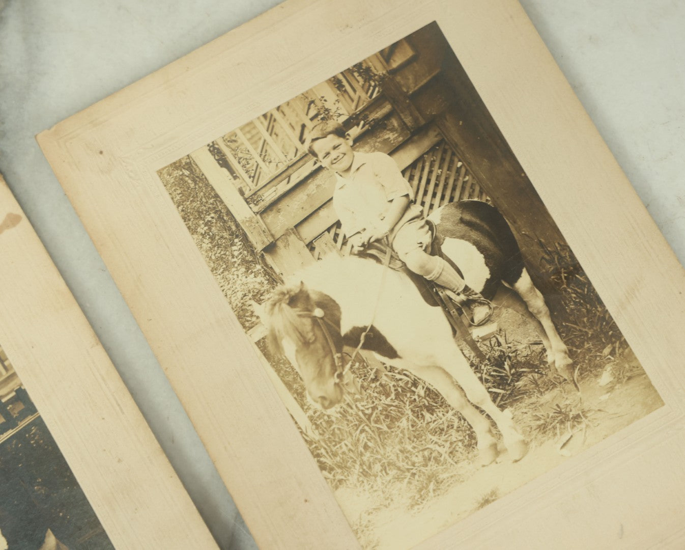 Lot 113 - Grouping Of Three Antique Boarded Photos Of Children Riding Ponies
