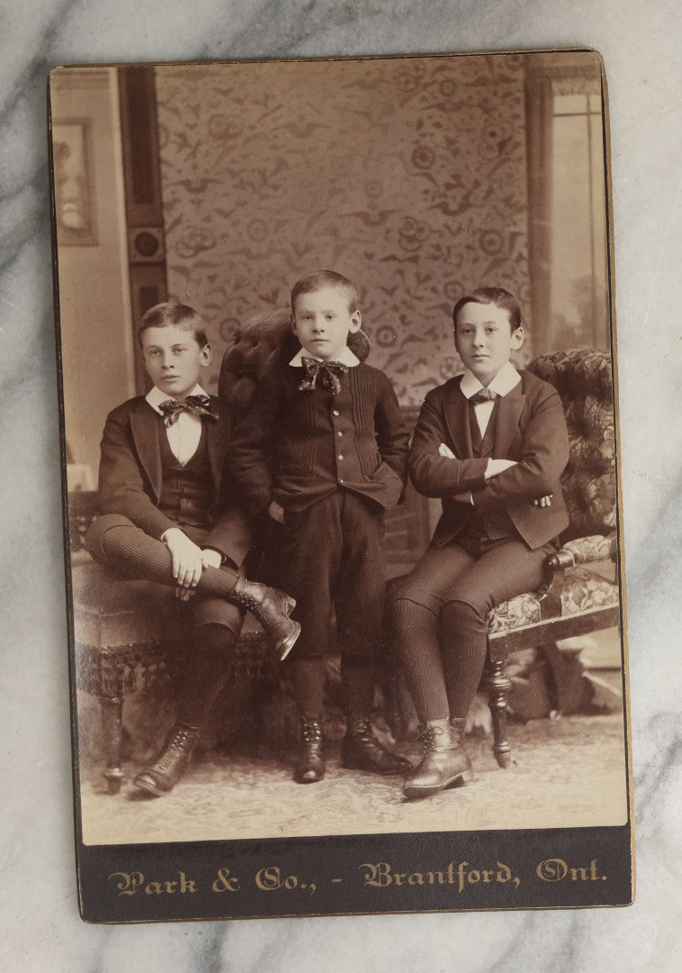 Lot 098 - Grouping Of Five Antique Cabinet Cards Including A Memorial Card For William Wood, Died 1889, And Four Photographs Including A Little Girl With An Artist's Palette
