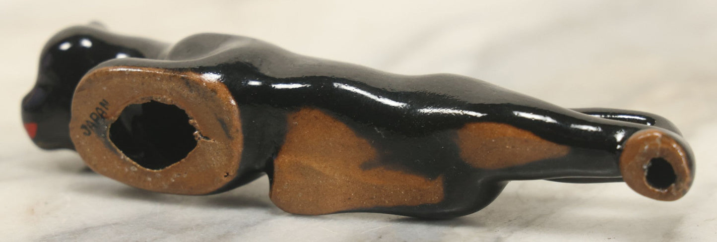Lot 144 - Vintage Redware Crawling Panther Style Kitty Black Cat Statue, Made In Japan