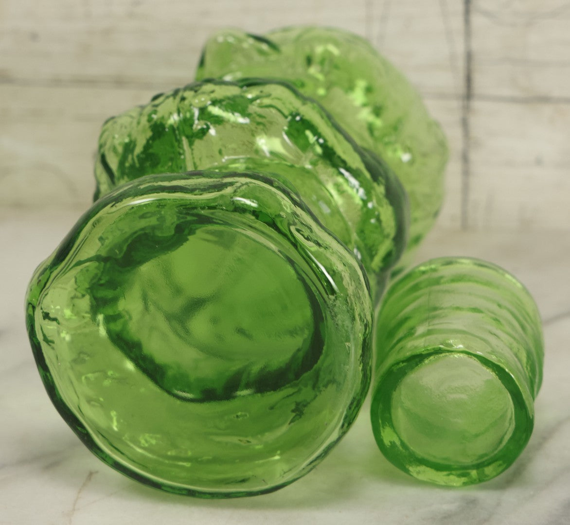 Lot 128 - Vintage Green Translucent Glass Character Judge With Portly, Jolly Man, With Drinking Glass Lid