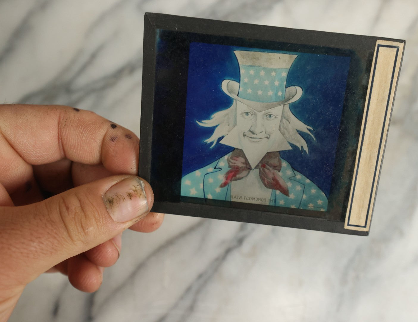 Lot 101 - Antique Hand Colored Magic Lantern Slide Of Uncle Sam, Titled "The Foremost Star," Copyright 1898