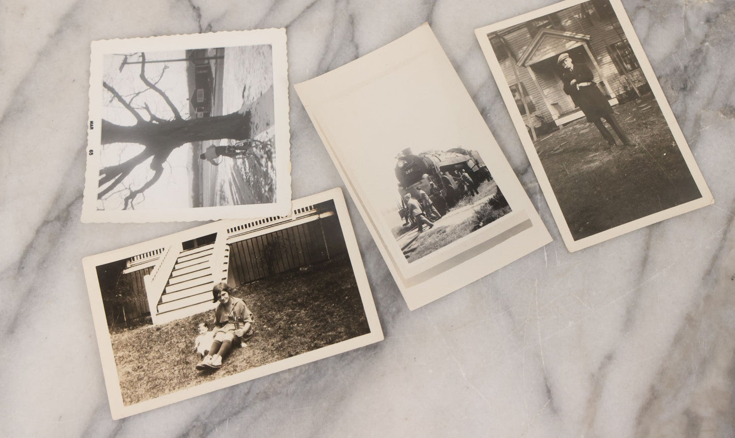 Lot 139 - Grouping Of 25 Vintage Snapshot Vernacular Photographs Including Girls On Motorcycle With Sidecar, Men In Tophats Posing With Bicycles, Man Flipping Off Camera, And More