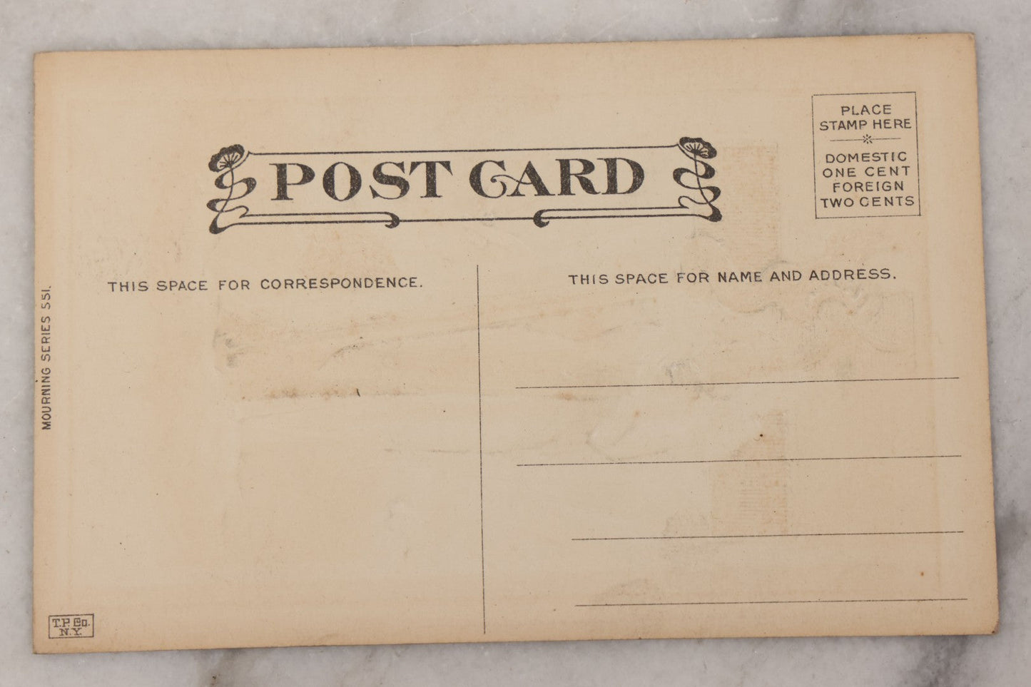 Lot 023 - Pair Of Antique Embossed "Condolences" Sympathy Postcards With Angel, Cross, And Harp, Black Border, Mourning Series No. 551 By T.P. Co., New York, Unused
