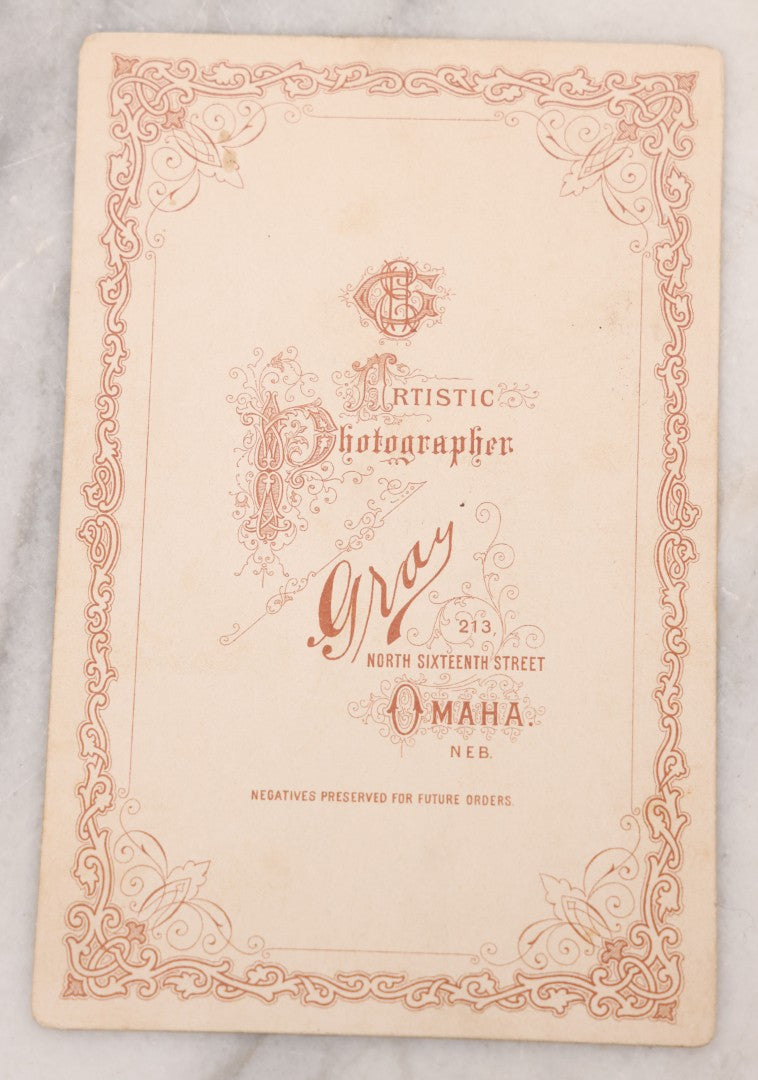 Lot 107 - Antique Cabinet Card Photograph Of A Musician Posing With A Zither, Stringed Instrument, Gray, Photographer, Omaha, Nebraska