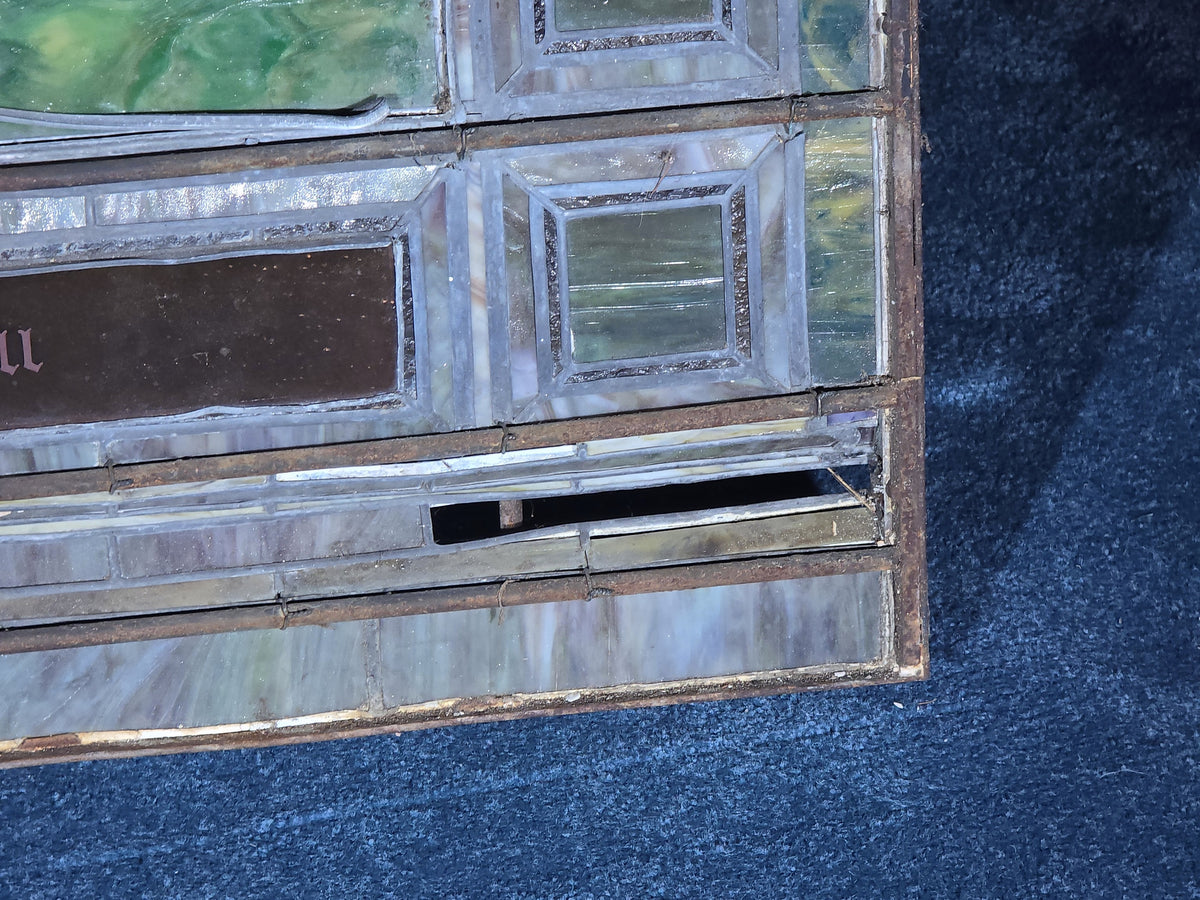Antique Stained Glass Window, "Erected by Marion D. Gall, 1916," Note Many Breaks and Losses
