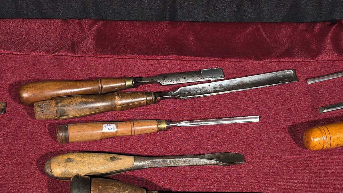 Grouping of 20+ Antique and Vintage Wood Chisels and Gouges including Witherby, Buck Brothers, and James Swan Co.