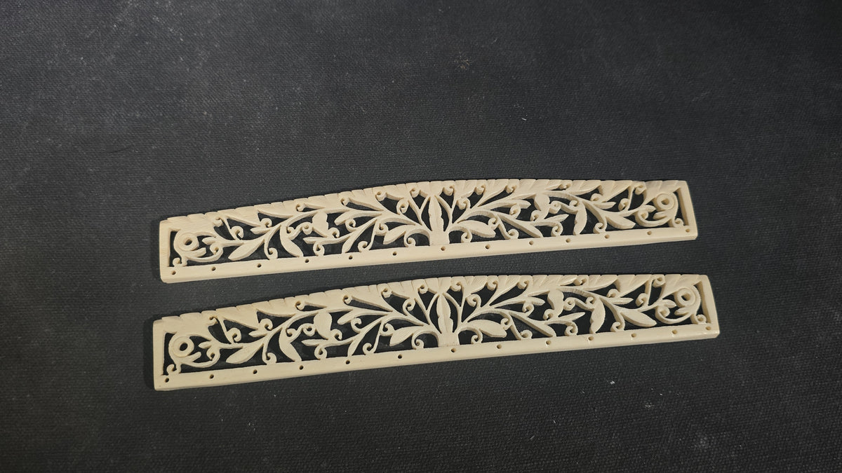 Vintage Carved Bone Fan Sticks with Pierced Floral and Foliate Openwork in Case, Made in China