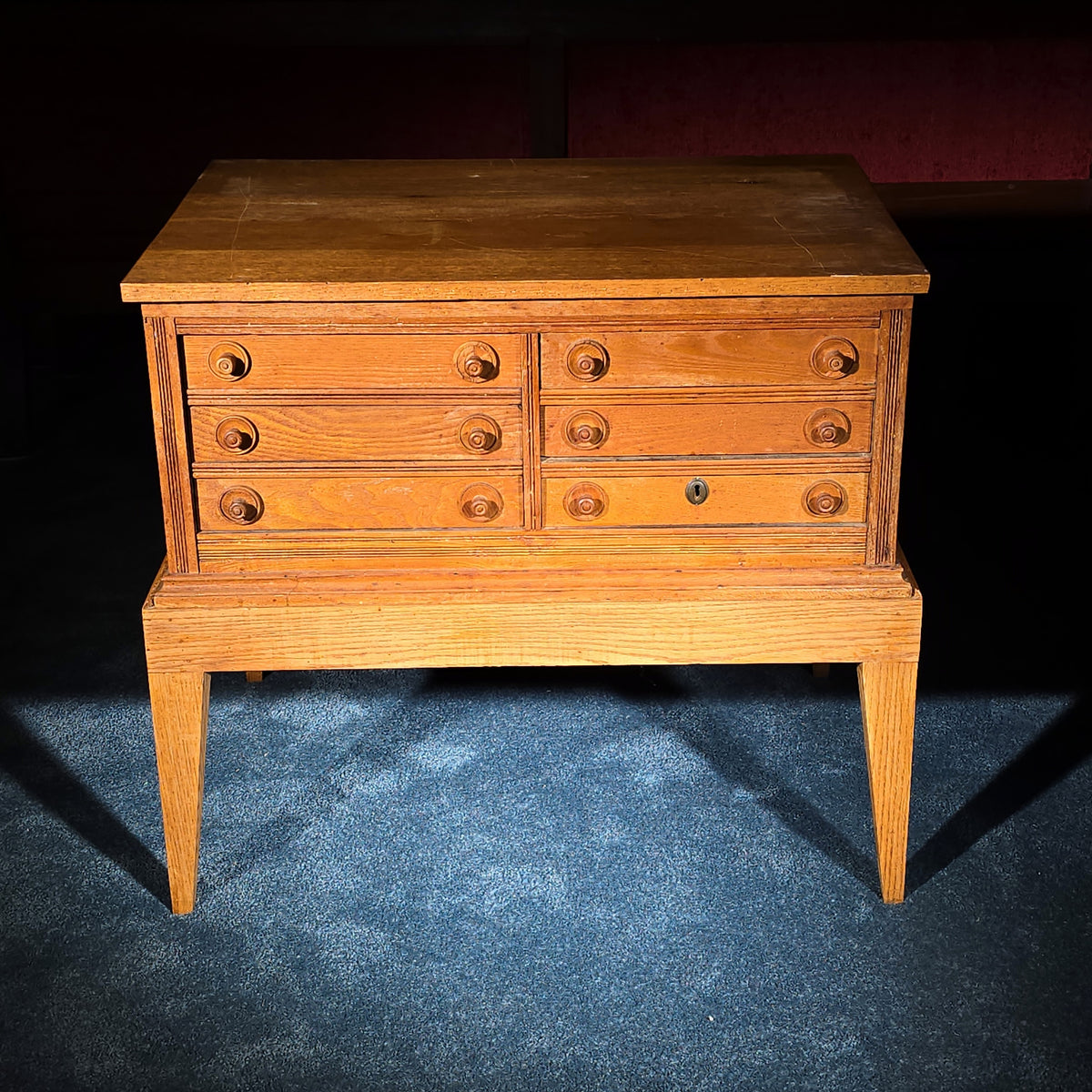 Antique Oak Six-Drawer Tool Chest on Stand