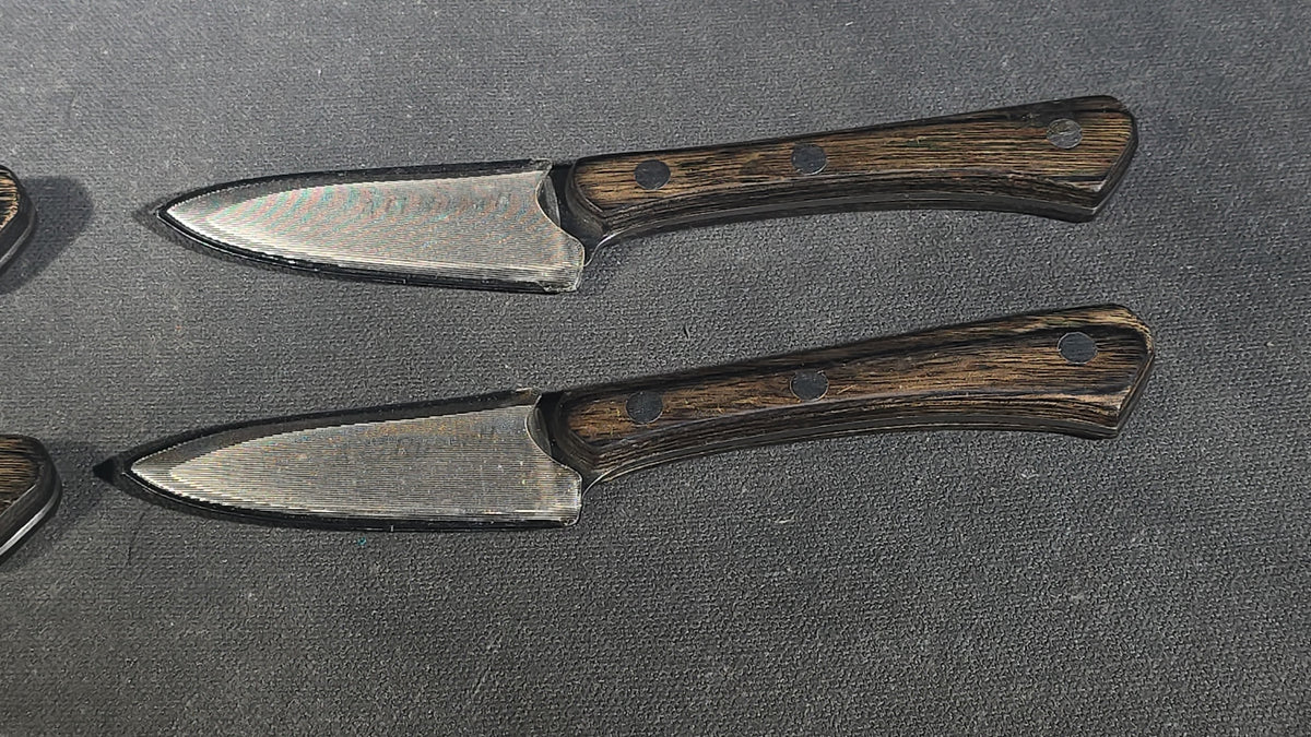 Grouping of Four Modern A.G. Russell Paring Knives with Wood Handles, Made in Japan