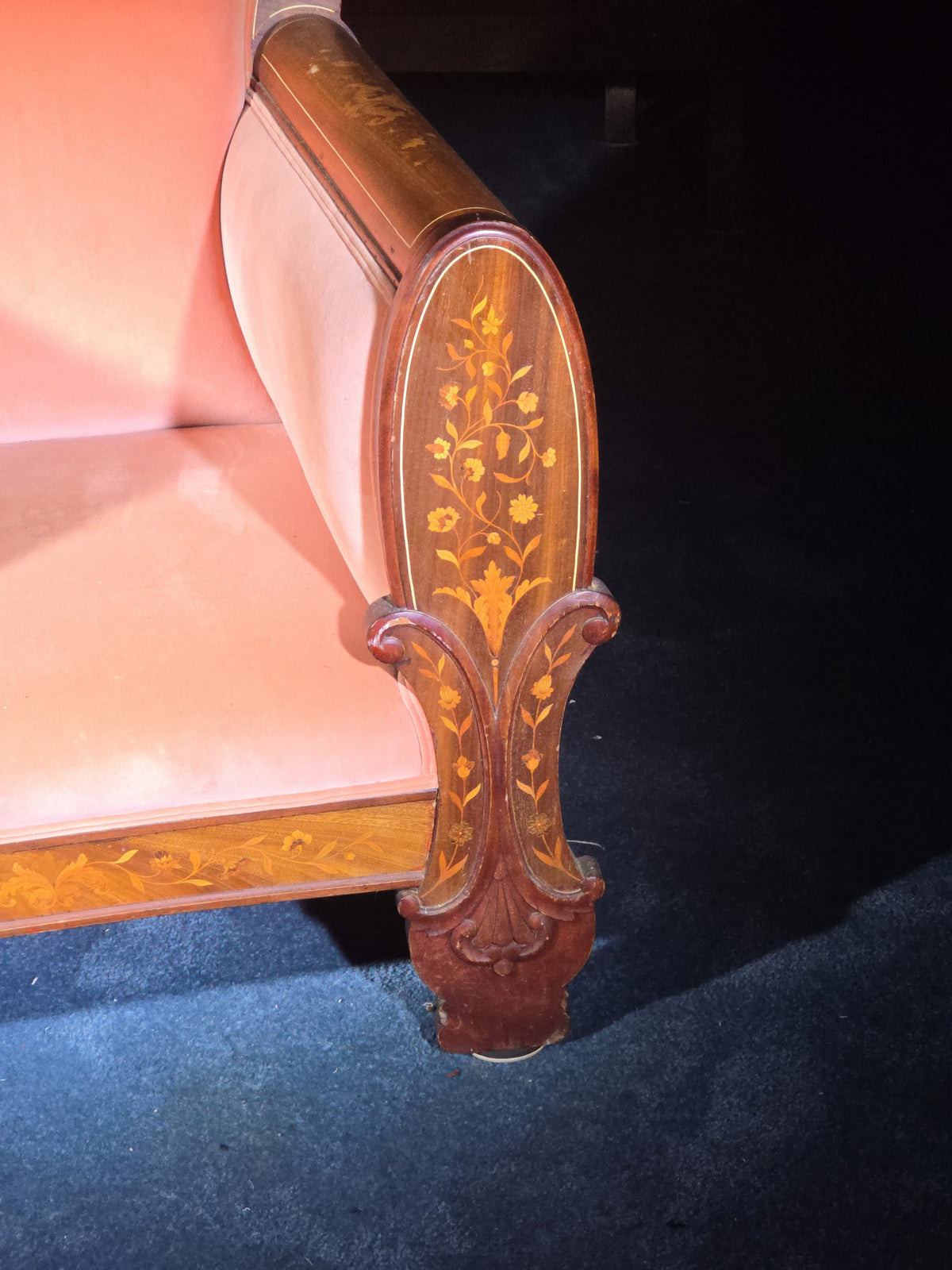 Antique Dutch Marquetry Inlaid Upholstered Club Chair