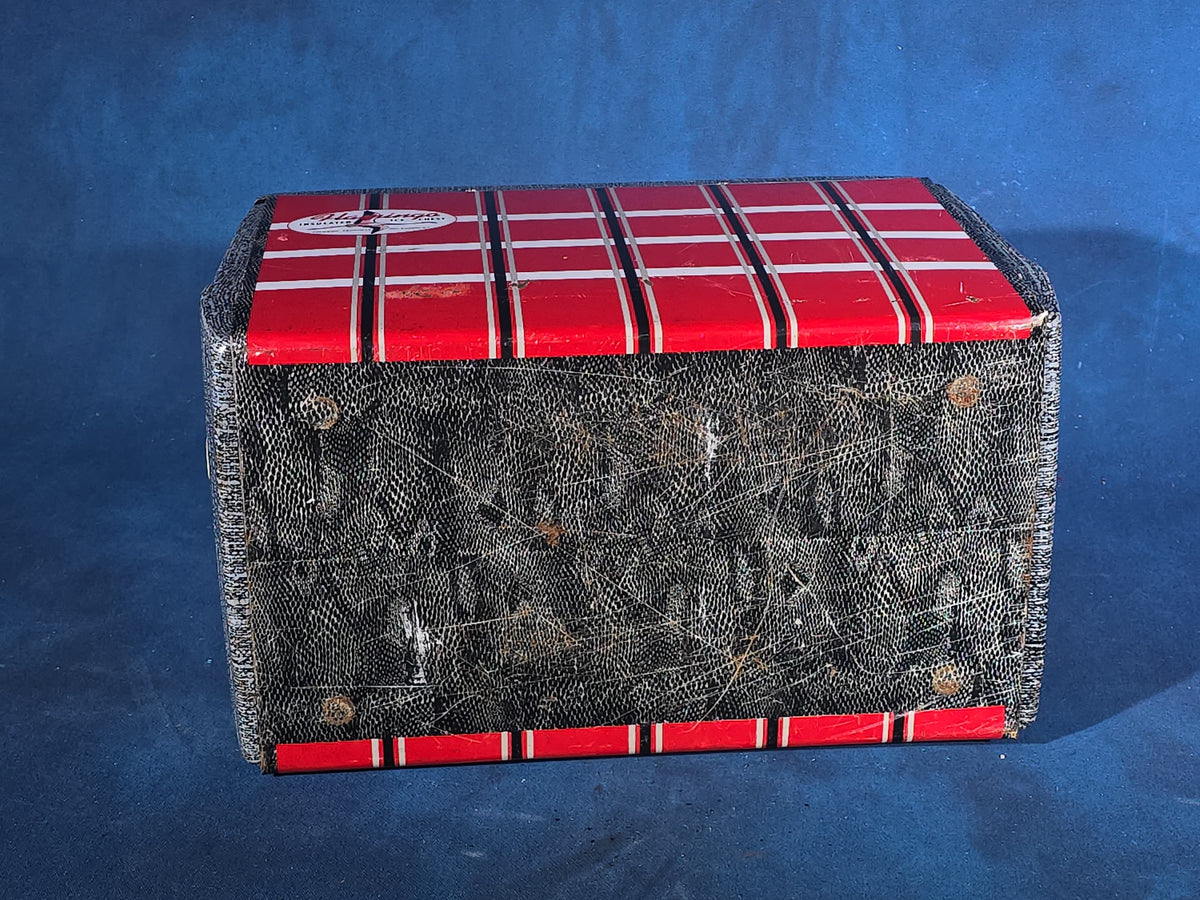 Vintage Flamingo Insulated Ice Chest with Red Plaid Tin Lithograph Panels, Manufactured by Poloron Products, New Rochelle, New York