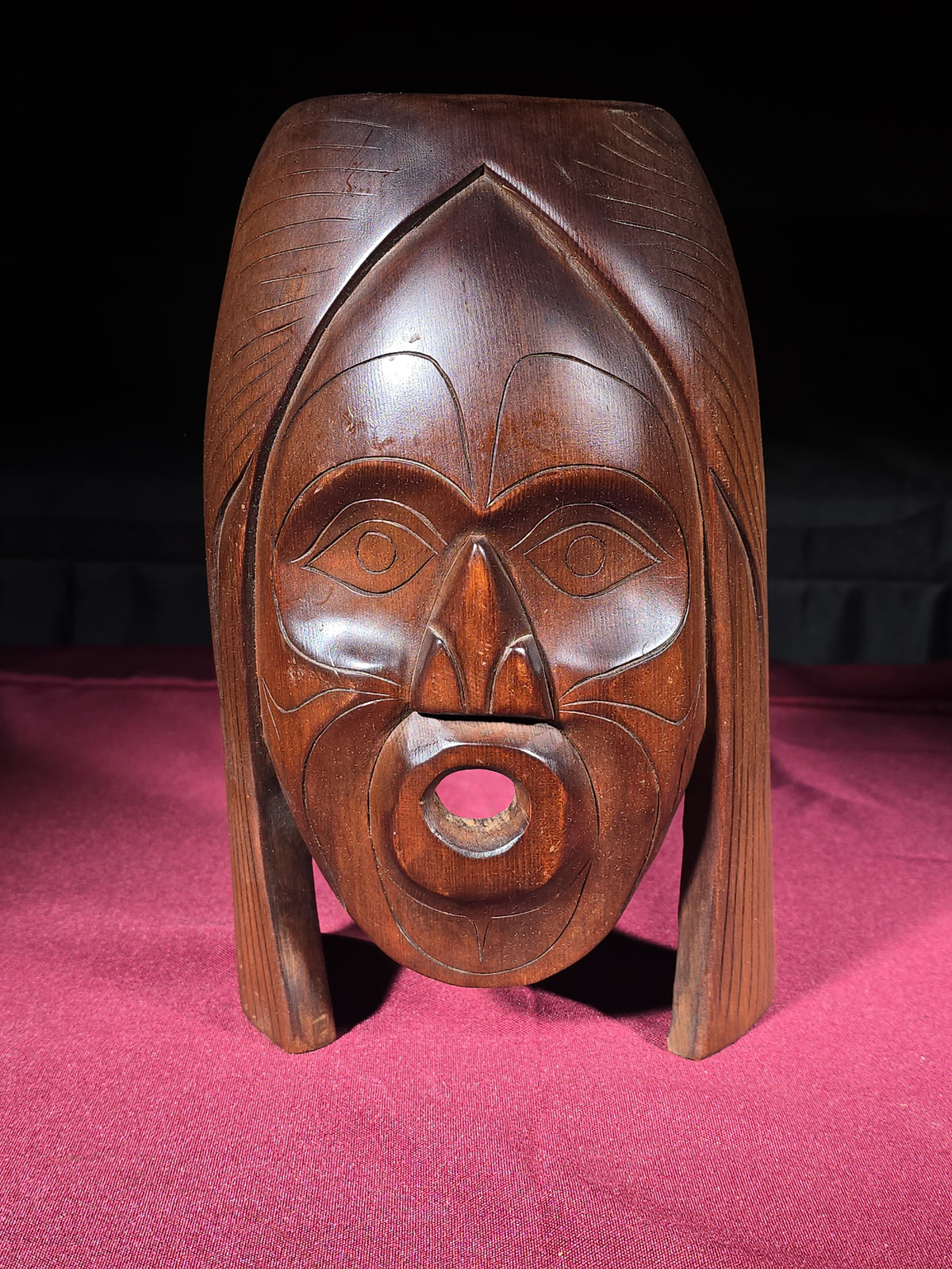 Vintage Carved Wood Northwest Coast Wind Mask Signed Al August, Nuan B.C.