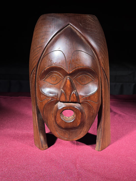 Vintage Carved Wood Northwest Coast Wind Mask Signed Al August, Nuan B.C.