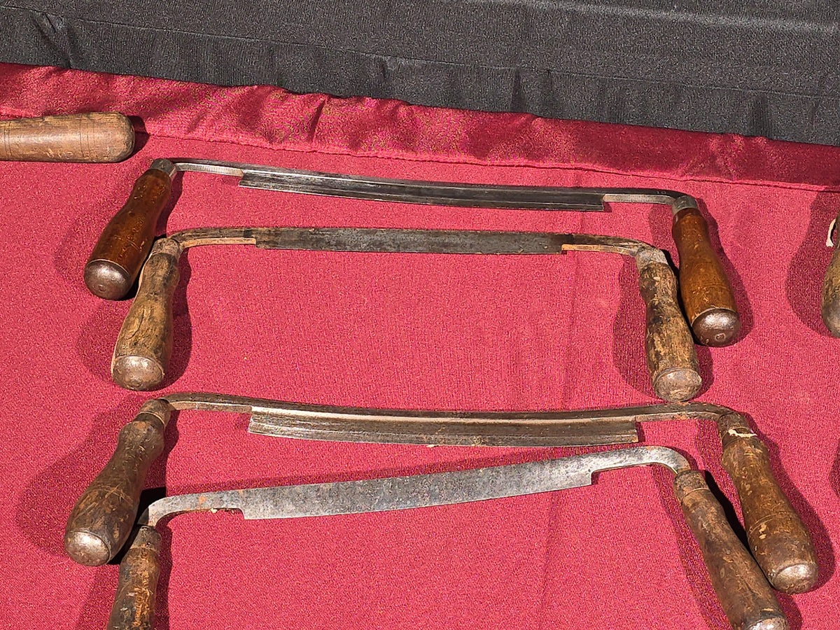 Grouping of 14 Antique and Vintage Draw Knives including Pexto, C.J. Kimball Co., C. Keyes & E. Wilton Cast Steel, and Rockford Illinois U.S.A.