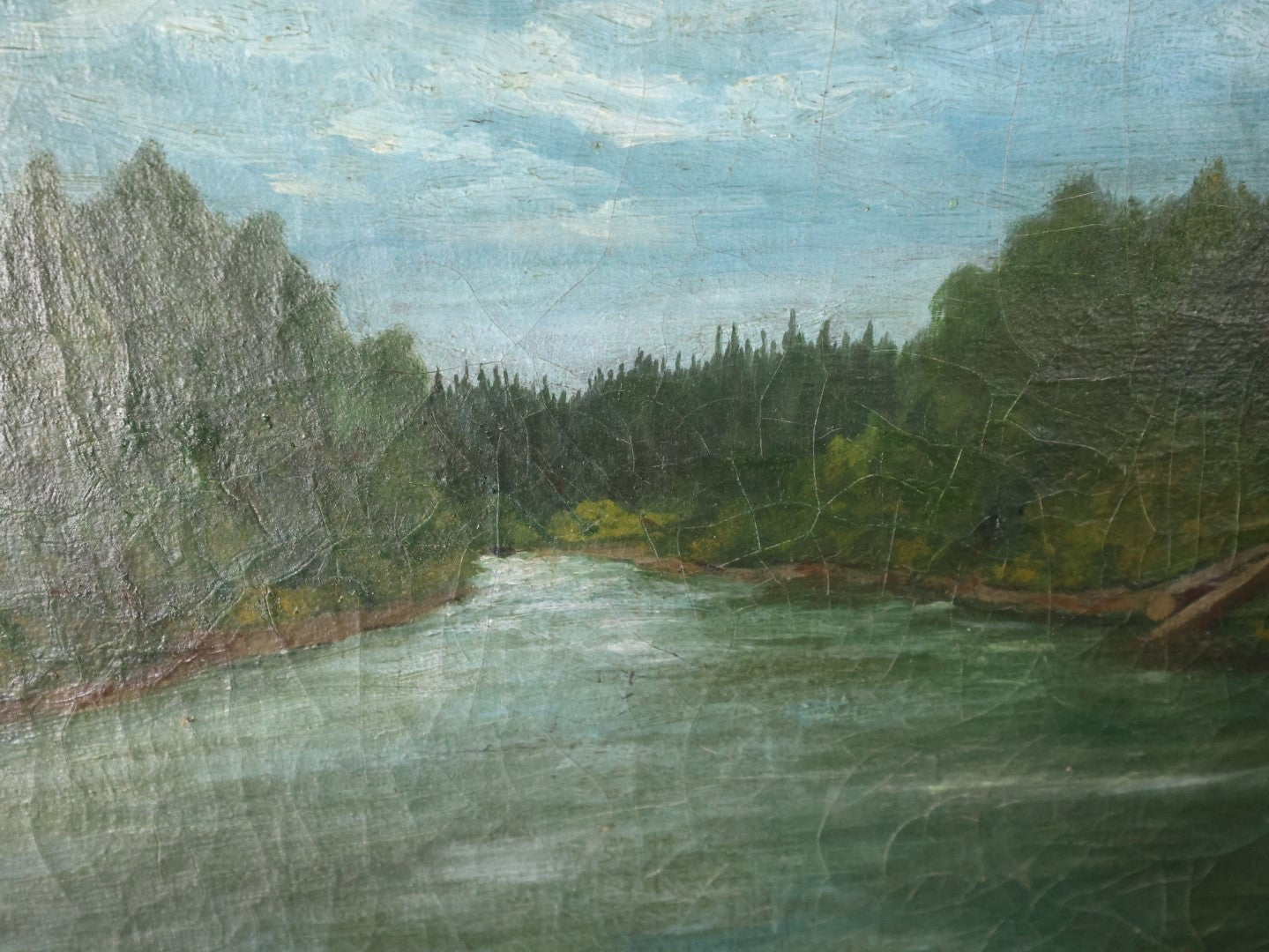 Antique Oil On Canvas Painting Of The Lewis River Near Lewisville, Clarke County, Washington State, In Frame, Signed G.H.D.