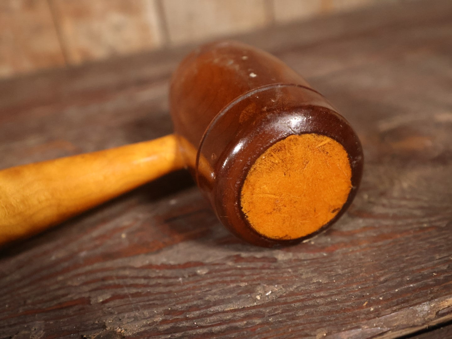 Vintage Wooden Mallet With Attractive Real Wood Grain And Polished Veneer, Auctioneer'S Gavel