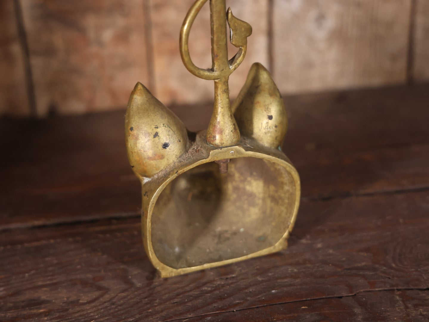Antique Cast Brass Fox Head Door Stop With Tail Handle, Maker's Mark