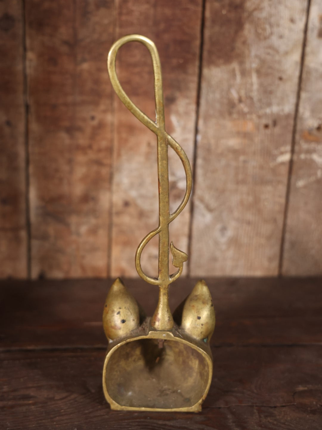 Antique Cast Brass Fox Head Door Stop With Tail Handle, Maker's Mark