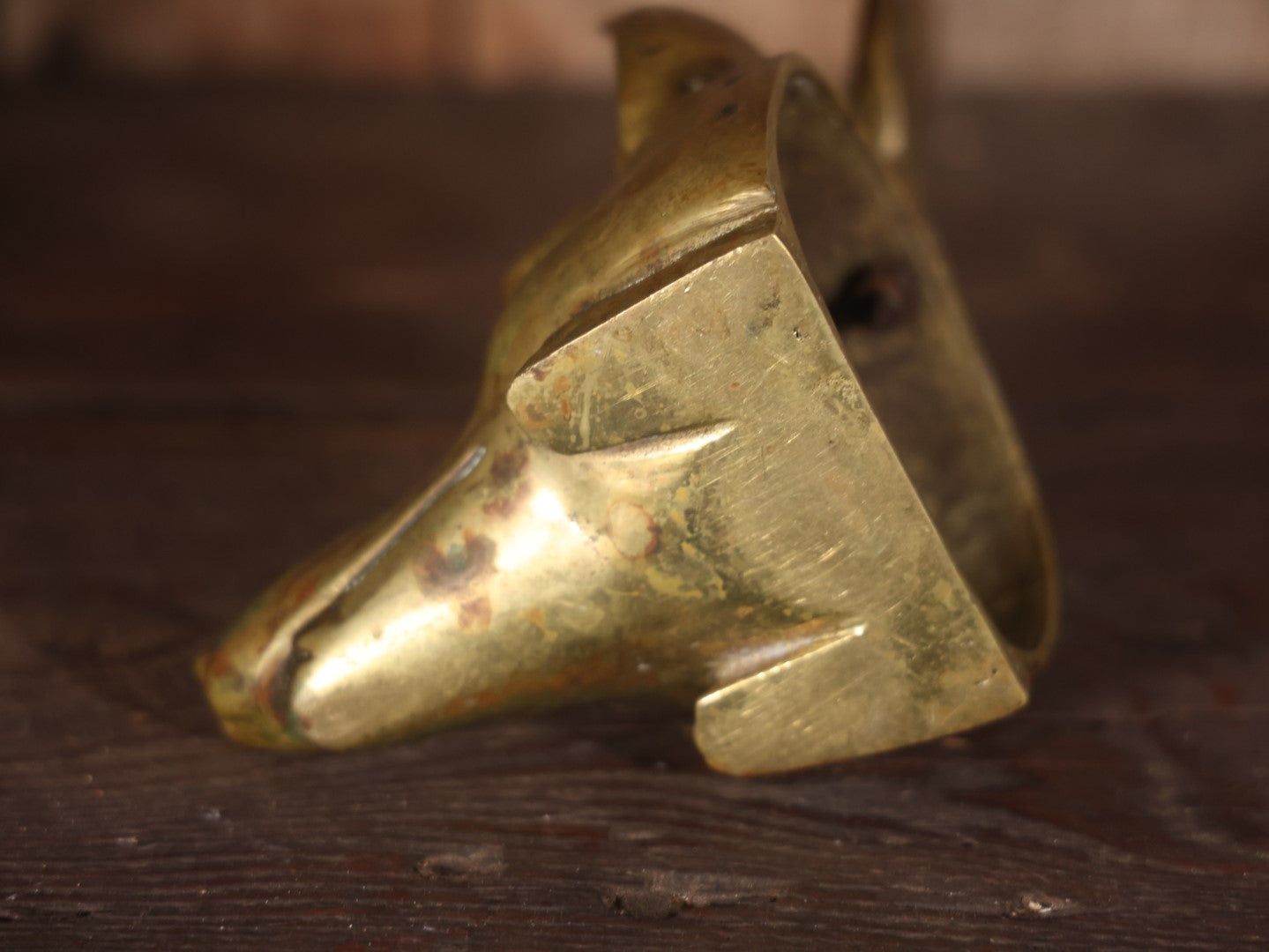 Antique Cast Brass Fox Head Door Stop With Tail Handle, Maker's Mark