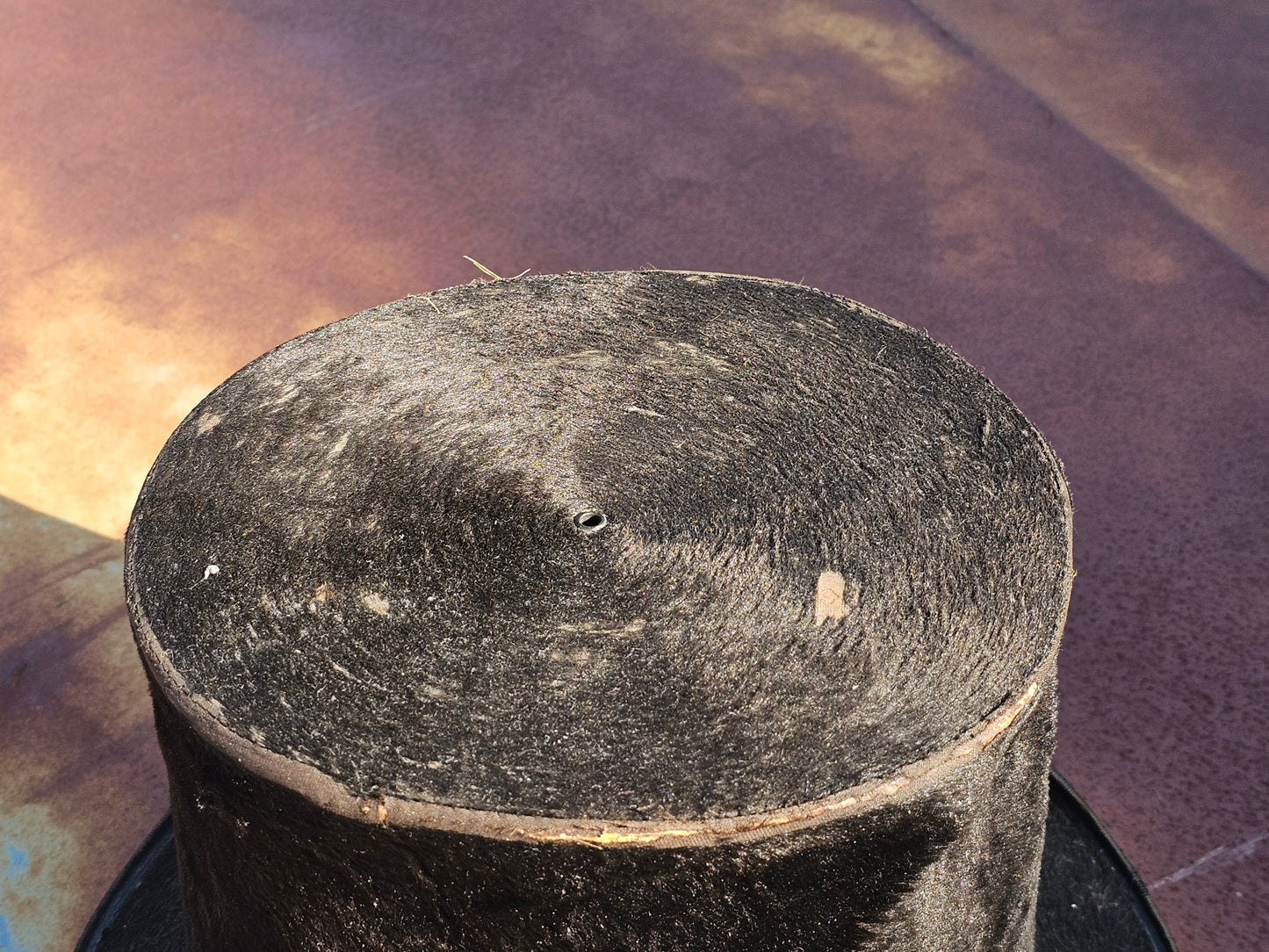Antique W.P. Brazer & Co. Tophat - Manufactured in Lowell, MA - Opening 7.75" x 6.25", Approx 6" Tall - Various Wear, Denting