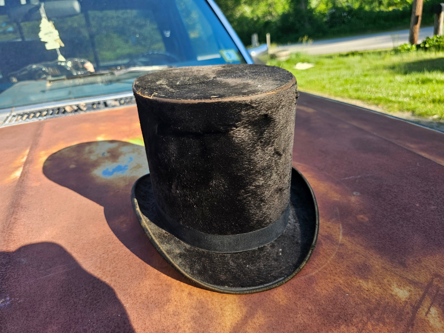 Antique W.P. Brazer & Co. Tophat - Manufactured in Lowell, MA - Opening 7.75" x 6.25", Approx 6" Tall - Various Wear, Denting