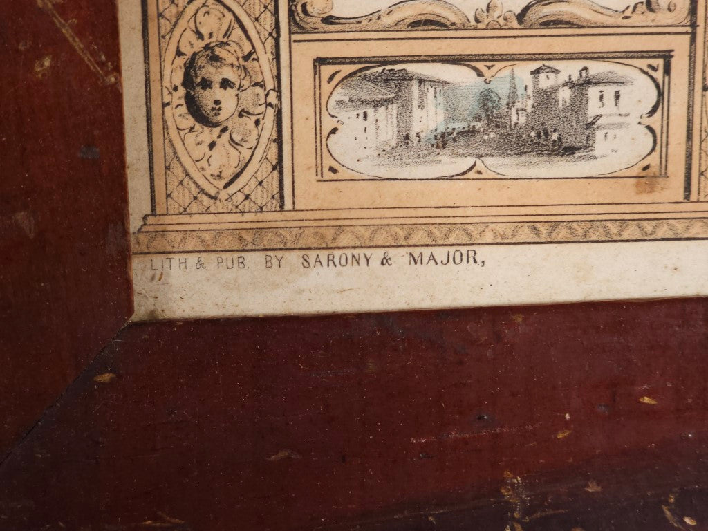 Antique Family Register Lithograph, Hand Filled, Features Mourning Motif, By Sarony & Major, Maples And Libby Family