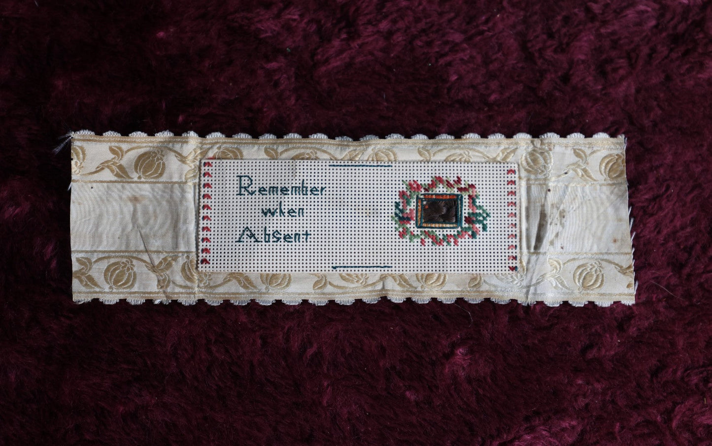 Lot 005 - Antique Paper And Cloth Memento Bookmark, "Remember When Absent," With Woven Hair Keepsake