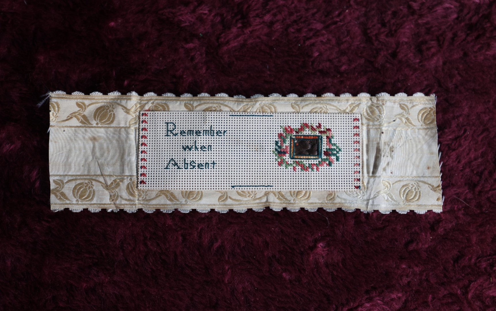 Lot 005 - Antique Paper And Cloth Memento Bookmark, "Remember When Absent," With Woven Hair Keepsake