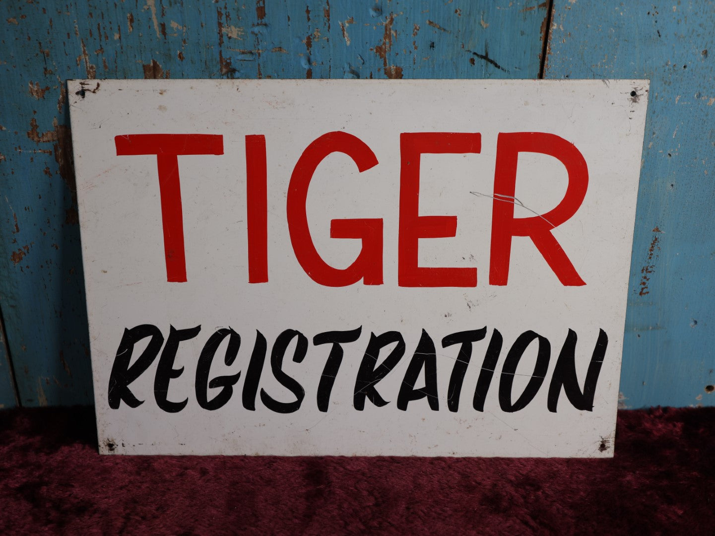 Lot 007 - Vintage Hand Painted Tiger Registration Sign, Nascar Related, Out Of Maine