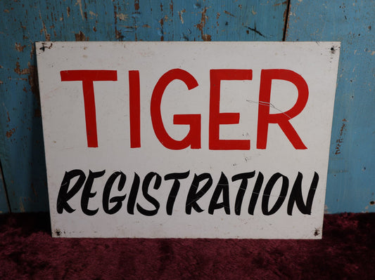 Lot 007 - Vintage Hand Painted Tiger Registration Sign, Nascar Related, Out Of Maine