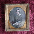 Lot 039 - Antique 6th Plate Daguerrerotype Photograph Of Woman With Strange Looking Eyes, Face, Half Leatherette Case