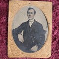 Lot 163 - Quarter Plate Tintype Of Man With Brass Mat, Tinted Lips, Young Adult