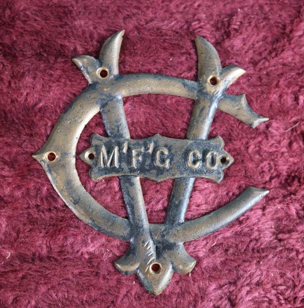 Lot 038 - Antique Cast Metal Manufacturer'S Badge, C.V. Manufacturing Company, Unknown Company