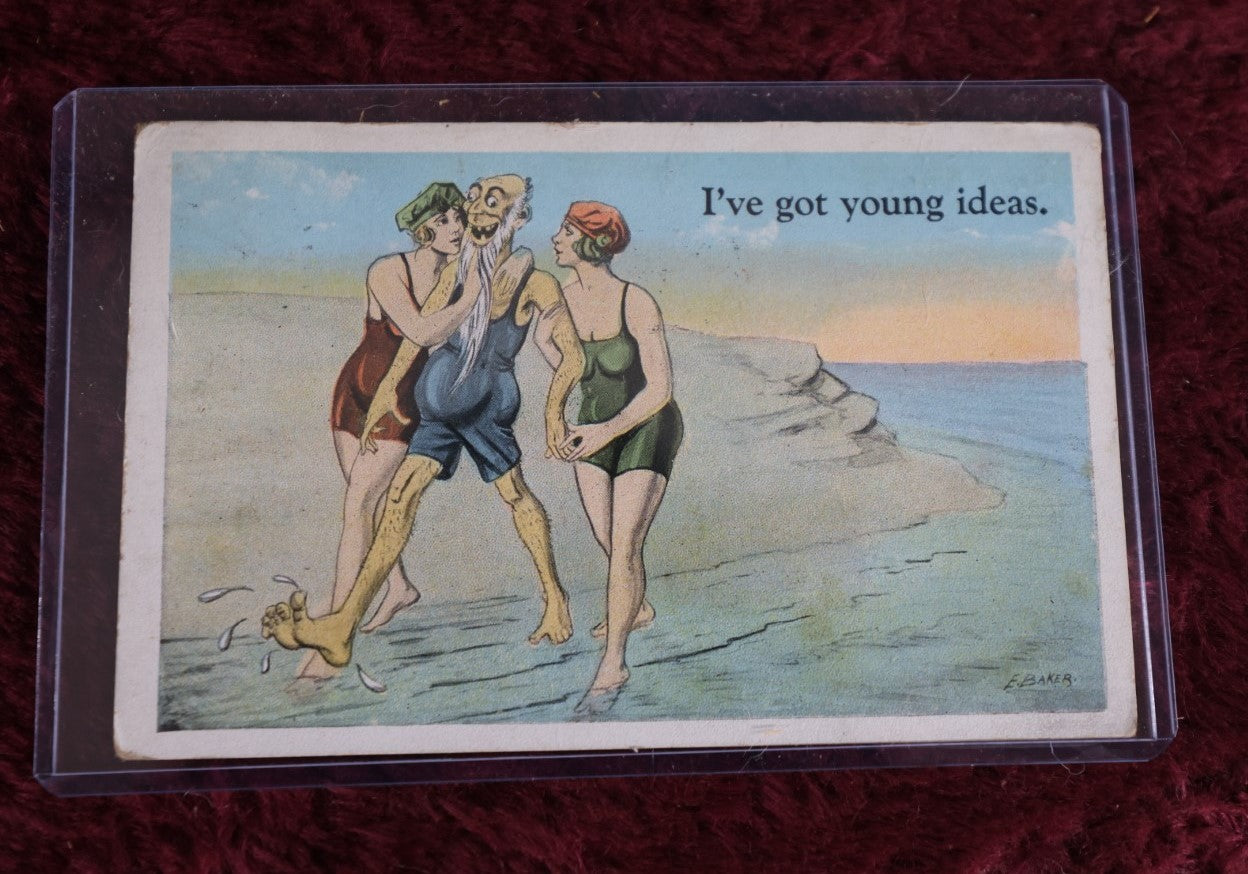 Lot 051 - Antique Naughty Novelty Postcard, Dirty Old Man, "I'Ve Got Young Ideas," Postmarked 1923
