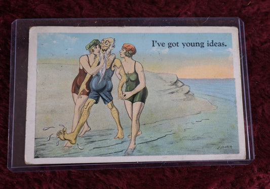 Lot 051 - Antique Naughty Novelty Postcard, Dirty Old Man, "I'Ve Got Young Ideas," Postmarked 1923