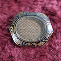 Lot 003 - Sizeable Victorian Hair Brooch Memento Keepsake, Engraved Flowers, Black Enamel, Pinback