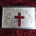 Lot 034 - Antique Knights Templar Or Masonic Belt Buckle With Red Cross, "In Hoc Signo Vinces" In This Sign Thou Shalt Conquer, The H.A. Co., Henderson Ames, Kalamazoo, Michigan,