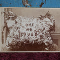 Lot 094 - Antique Cabinet Card Photograph Of Funeral Flowers Memorial "One We Loved" In Pillow Shape, Photographed By H.S. Drake, South Framingham, Massachusetts