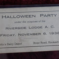 Lot 098 - Antique Halloween Party Invitation, Riverside Lodge, A.C., Friday November 6, 1939, Martin's Ferry Depot, River Road, Hooksett Line, Likely New Hampshire