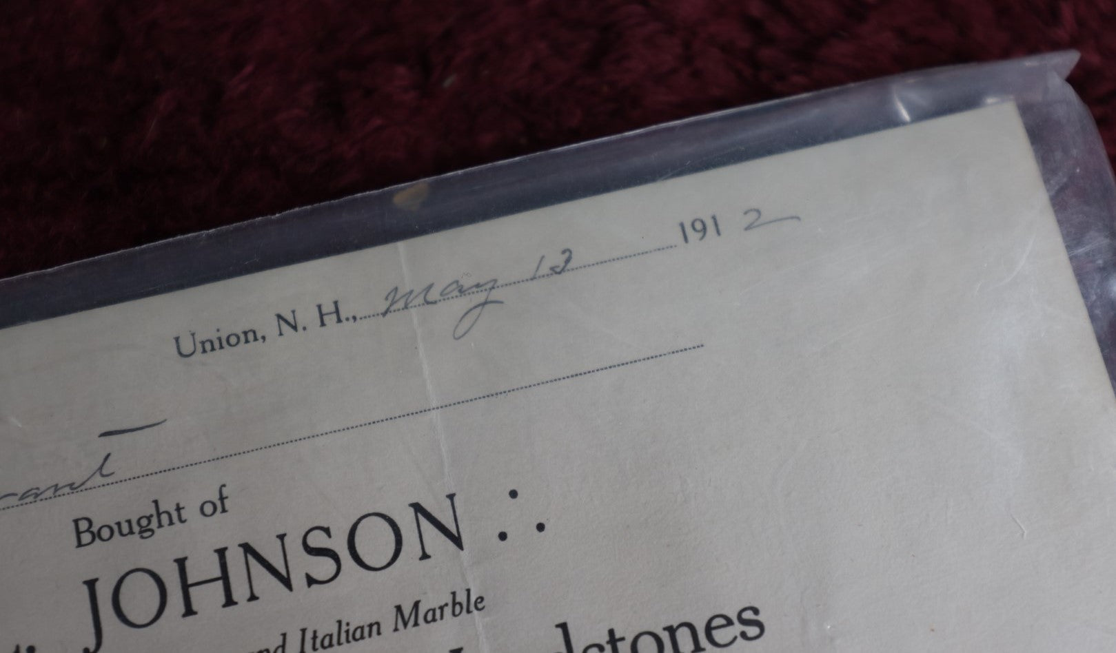 Lot 104 - Antique Funeral Ephemera, M.L. Johnson Manufacturer Of American And Italian Marble, Monuments, Headstones, Gravestones, Union, New Hampshire, Dated 1912