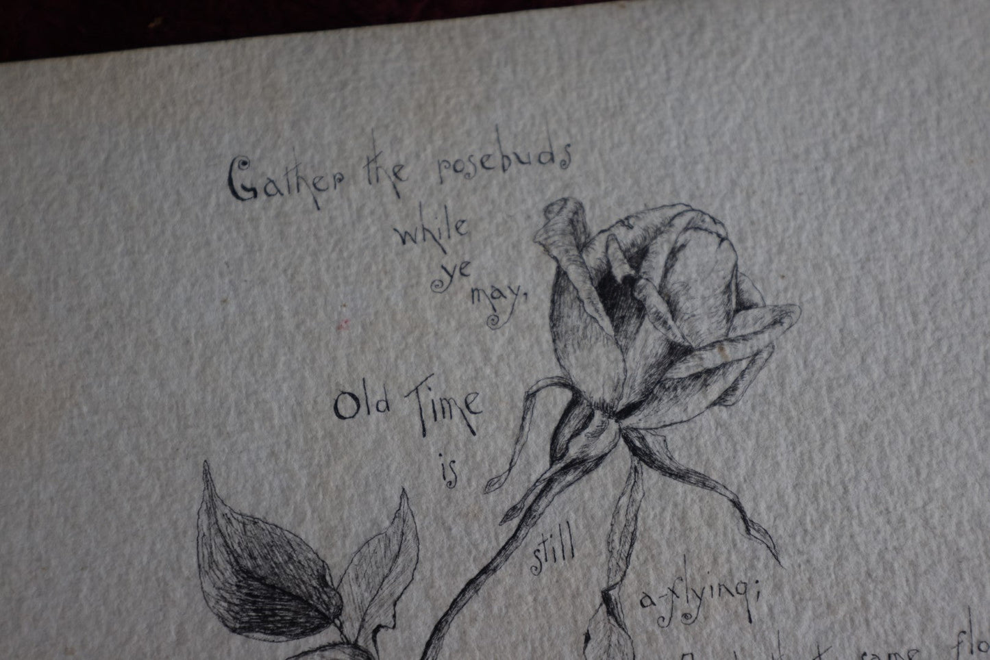 Lot 111 - Antique Rose Illustration And Herrick Poem, A Souvenir Of Wednesday, Novemeber 7Th, 1888, Academy Hall, Salem, Mass., Hand Drawn