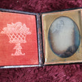 Lot 129 - Antique Cased Daguerreotype Of Young Man, 1/9th Plate, Complete Leatherette Union Case, Repaired Hinge