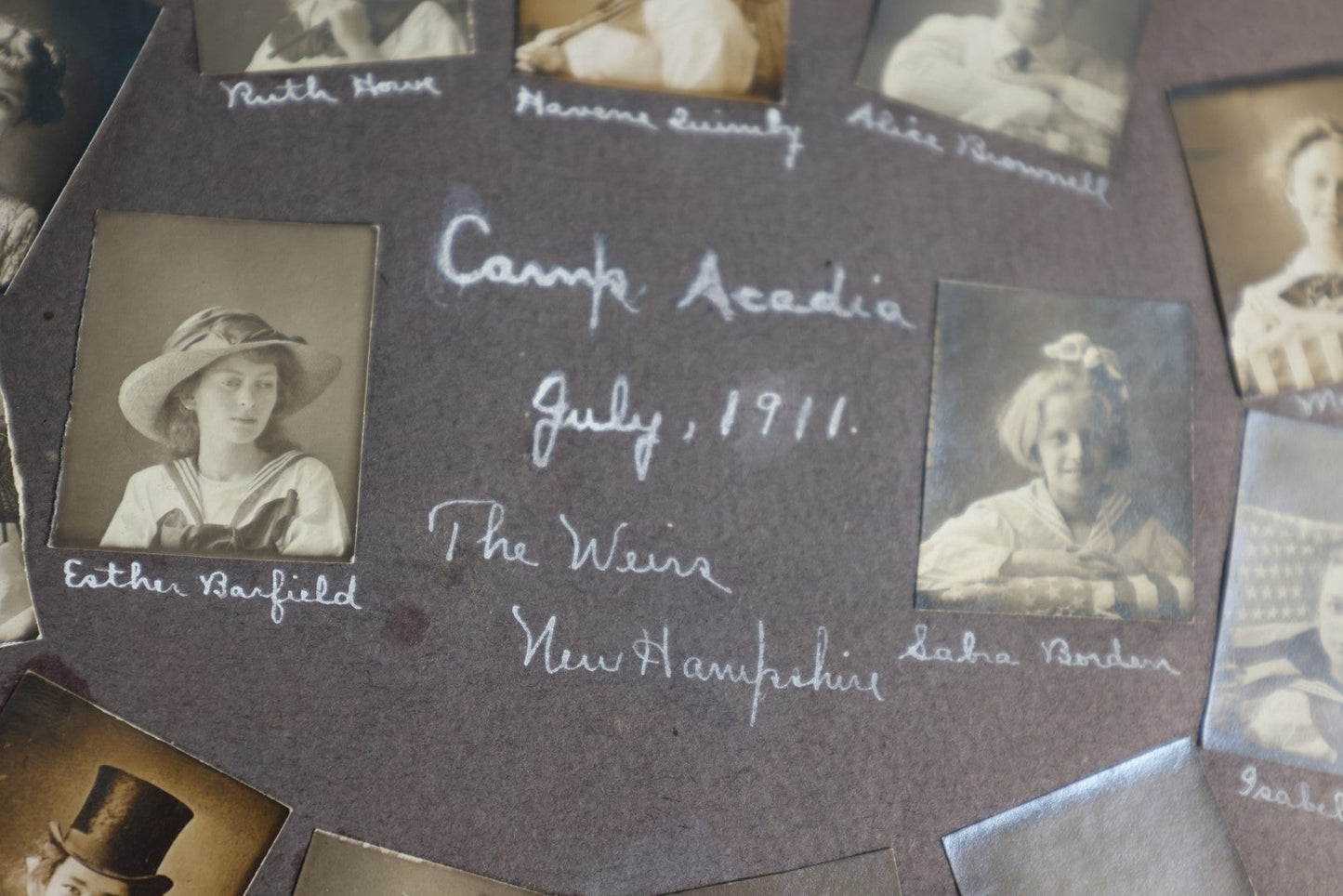 Lot 159 - Antique 1911 Snapshot Photo Album With Photos Of Camp Acadia, The Weirs, New Hampshire, Weirs Beach, Boating, Summer Activities, And More