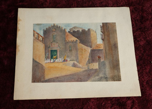 Lot 032 - Antique Original Watercolor Of Spanish Adobe Church, Signed F. Fernald