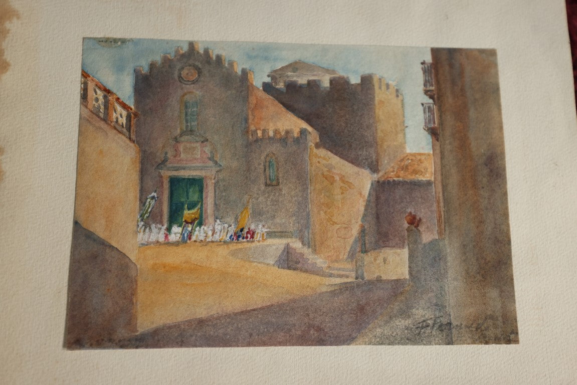 Lot 032 - Antique Original Watercolor Of Spanish Adobe Church, Signed F. Fernald